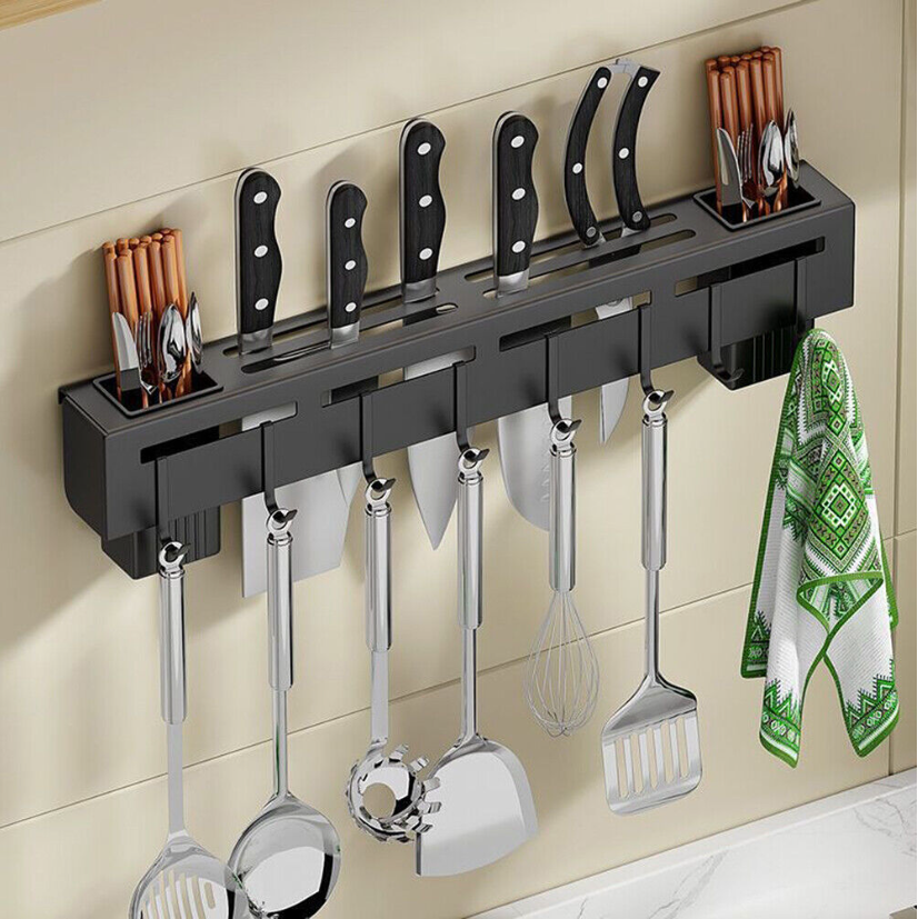 Wall Mount Knife Storage Holder Hanging Rack Kitchen Tool Household Stainless