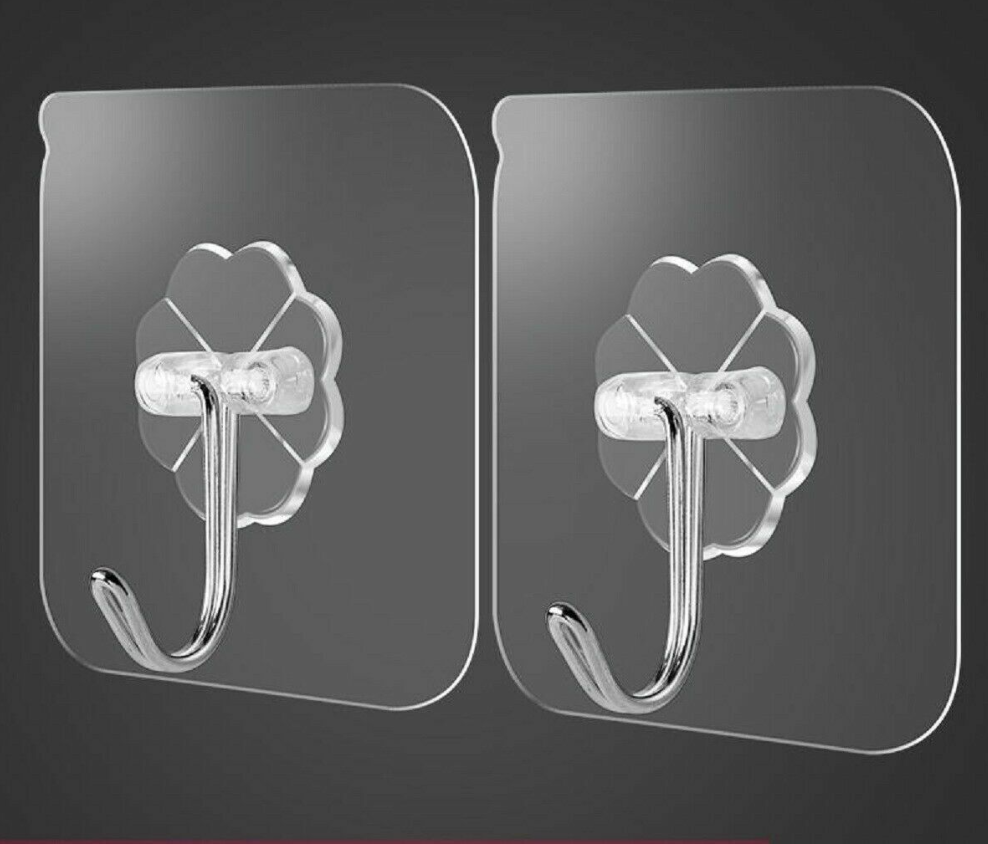 10 x Self Adhesive Wall Sticky Hooks Strong Stainless steel Door Hook Holder UK